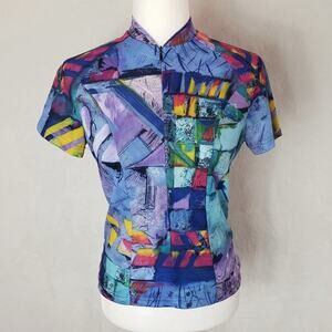 Trashy Cat Cycling Top Women M Made in Italy Graphic Print Zip Up W Pocket EUC